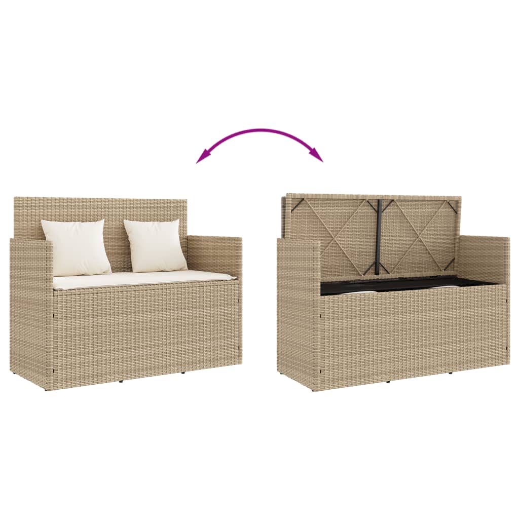 Tuinbank met kussens poly rattan beige