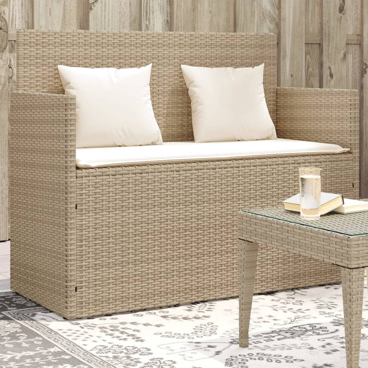 Tuinbank met kussens poly rattan beige