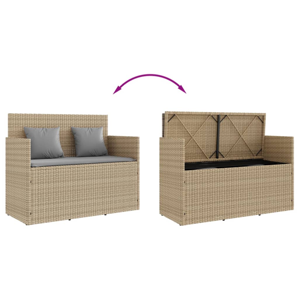 Tuinbank met kussens poly rattan beige