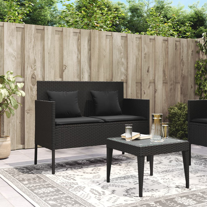 Tuinbank met kussens poly rattan zwart