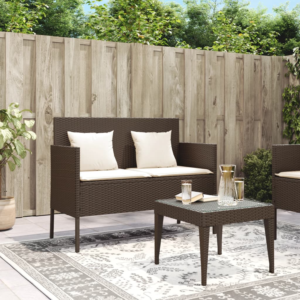 Tuinbank met kussens poly rattan bruin