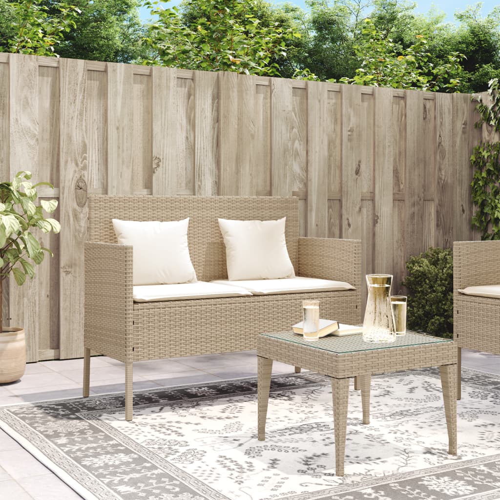 Tuinbank met kussens poly rattan beige