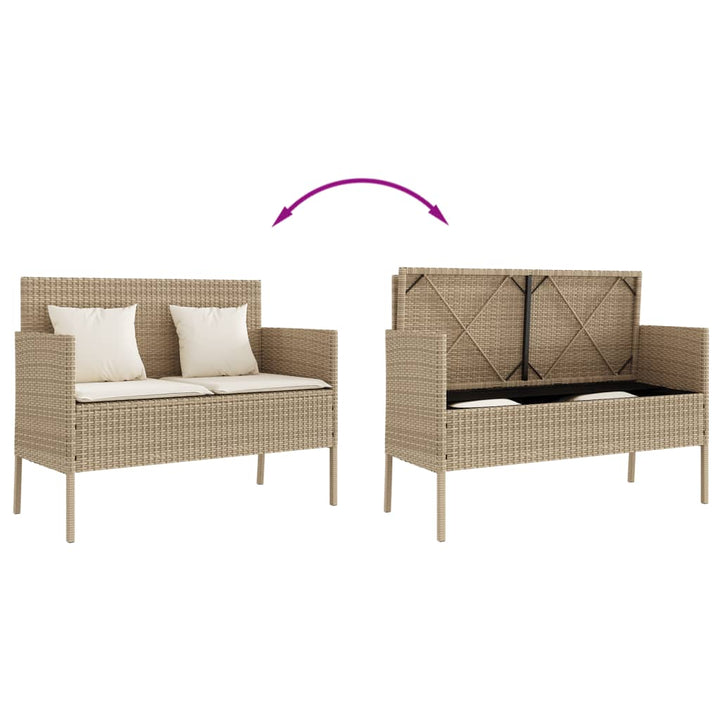 Tuinbank met kussens poly rattan beige