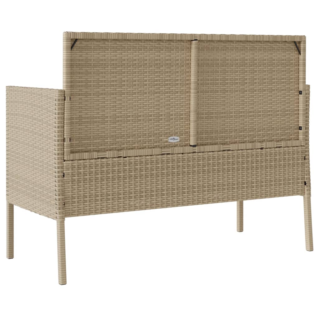 Tuinbank met kussens poly rattan beige