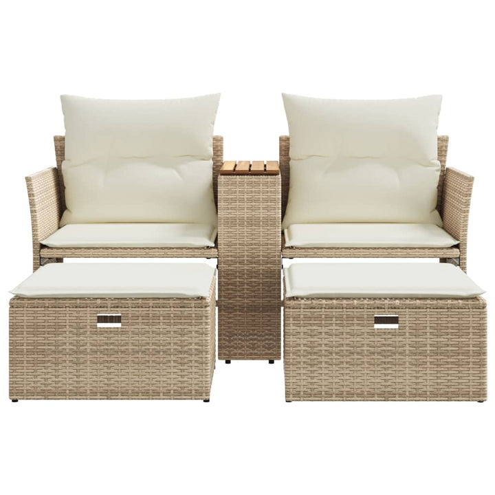 Tuinbank 2-zits met voetenbanken poly rattan beige