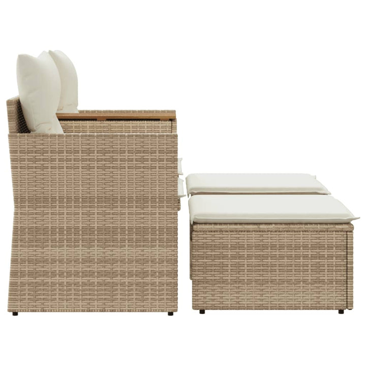 Tuinbank 2-zits met voetenbanken poly rattan beige