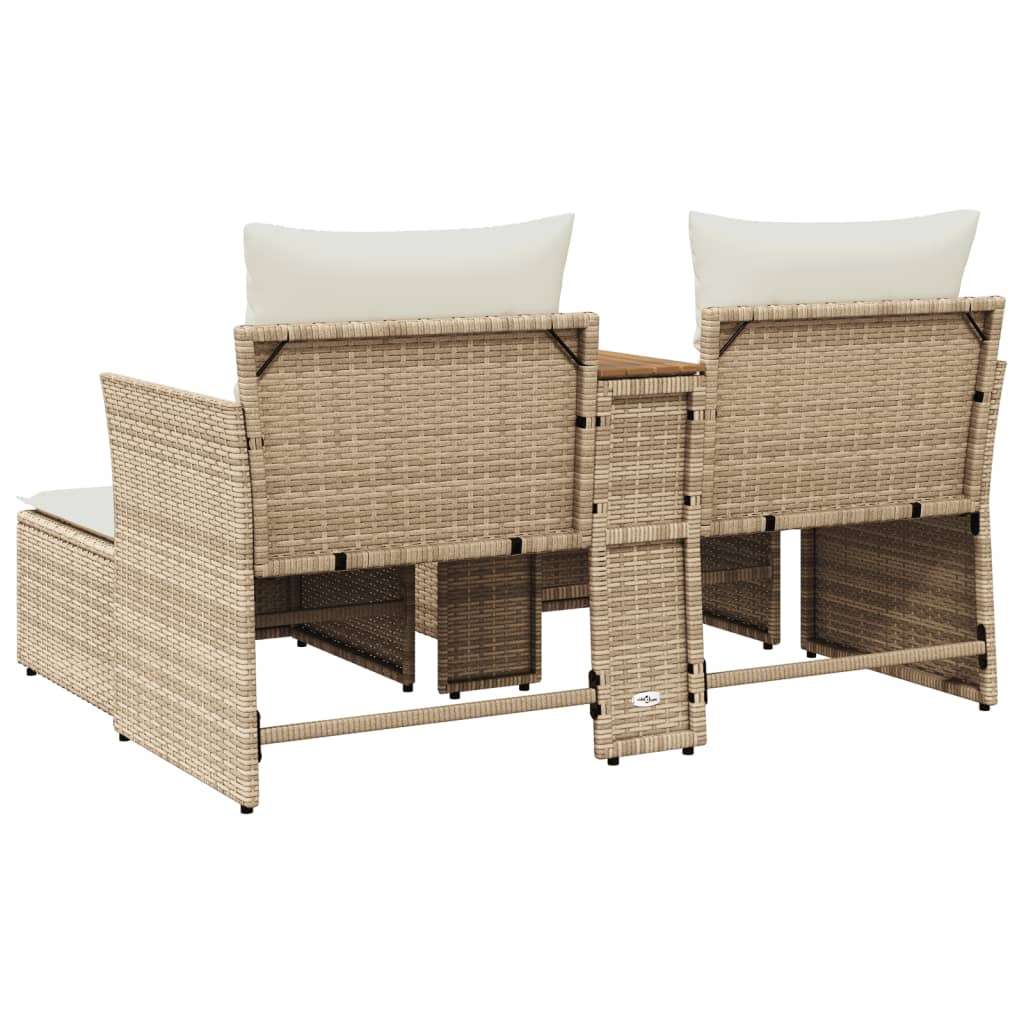 Tuinbank 2-zits met voetenbanken poly rattan beige