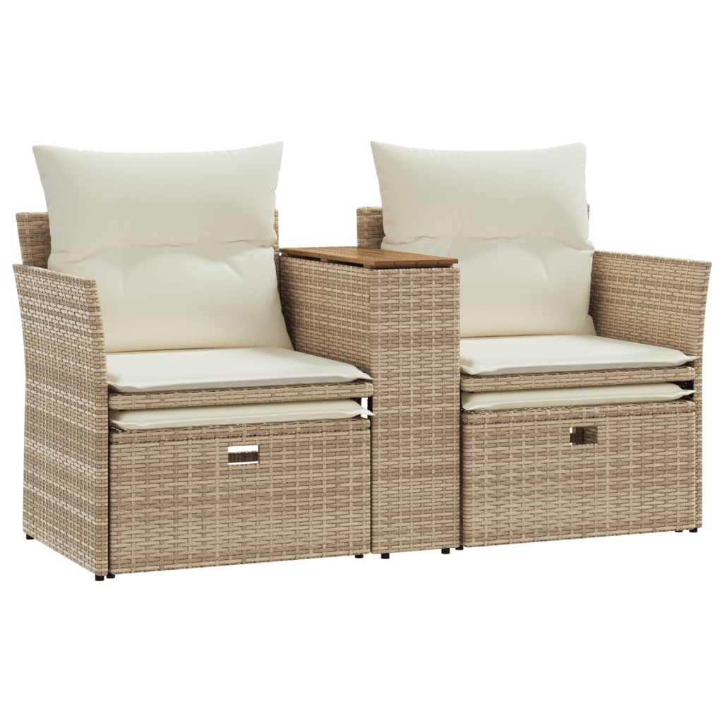 Tuinbank 2-zits met voetenbanken poly rattan beige