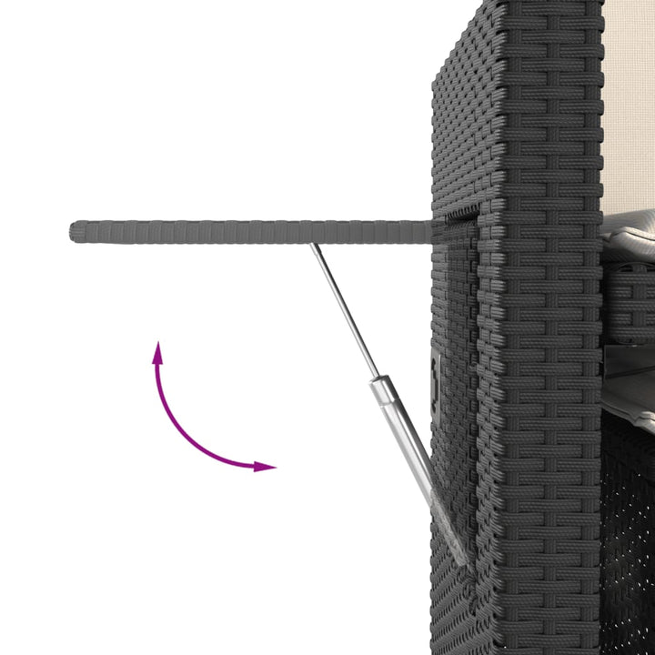 Tuinbankje verstelbaar met kussens poly rattan zwart