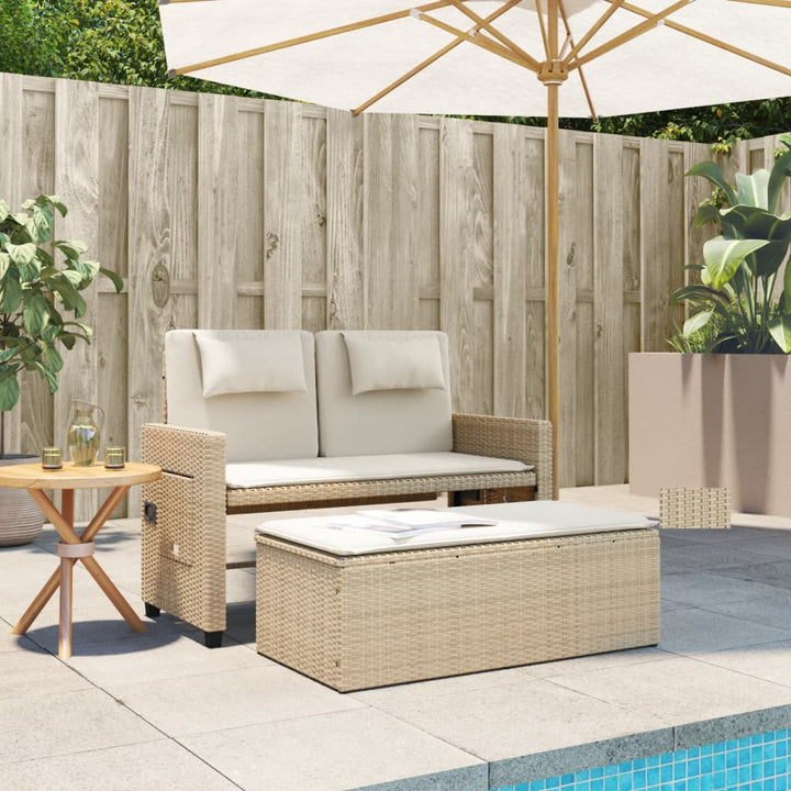 Tuinbankje verstelbaar met kussens poly rattan beige