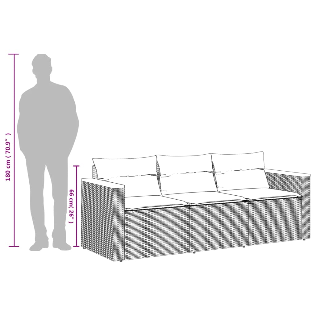 Tuinbank 3-zits met kussens poly rattan zwart