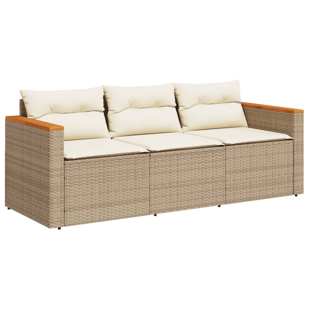 Tuinbank 3-zits met kussens poly rattan beige