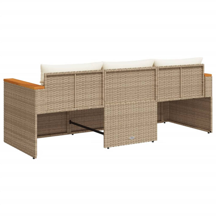 Tuinbank 3-zits met kussens poly rattan beige