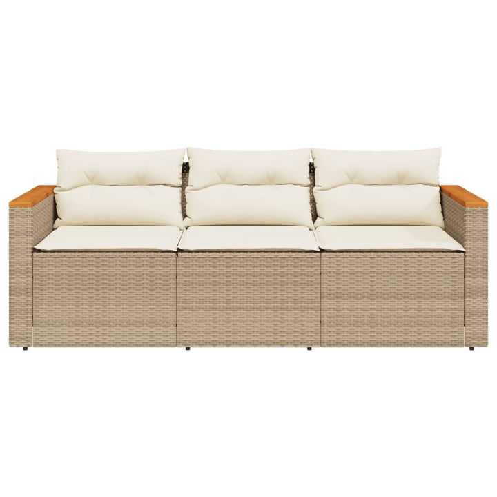 Tuinbank 3-zits met kussens poly rattan beige