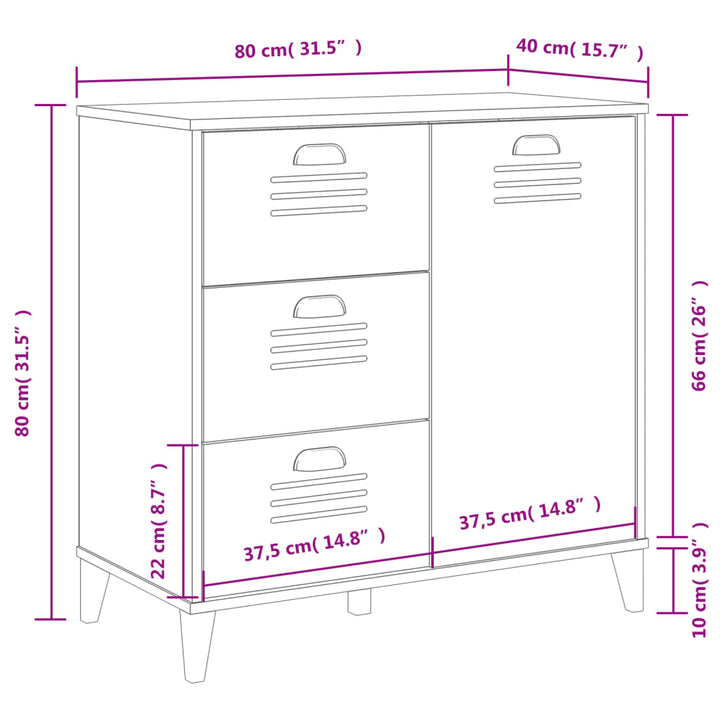 Dressoir VIKEN 80x40x80 cm bewerkt hout wit