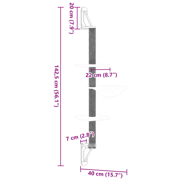 Kattenmeubel wandgemonteerd met krabpaal 142,5 cm crèmekleurig