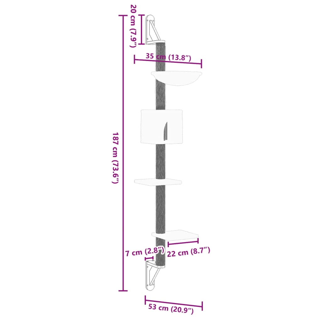 Kattenmeubel wandgemonteerd met krabpaal 187 cm crèmekleurig