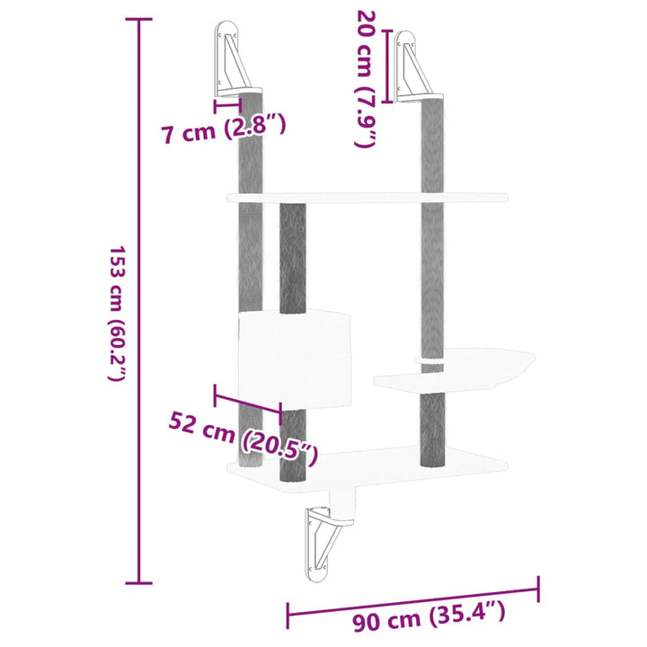 Kattenmeubel wandgemonteerd met krabpaal 153 cm crèmekleurig