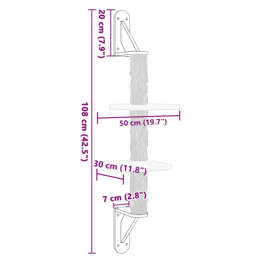 Kattenmeubel wandgemonteerd met krabpaal 108 cm donkergrijs