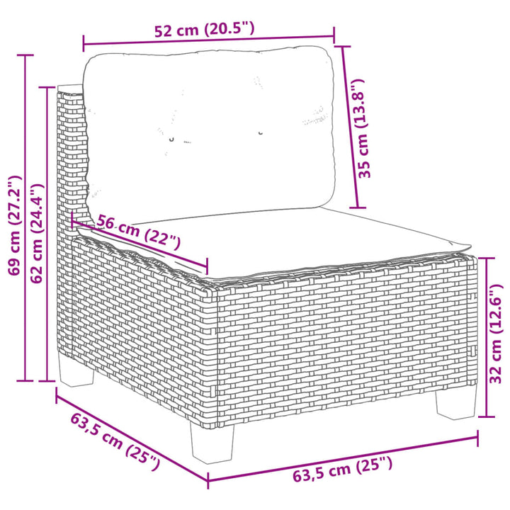 Tuinbank zonder armleuning met kussens poly rattan grijs