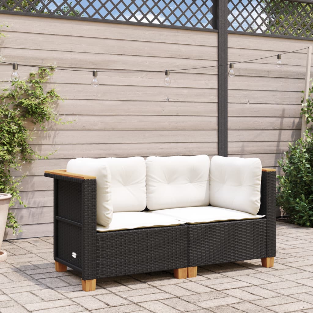 Tuinhoekbanken met kussens 2 st poly rattan zwart