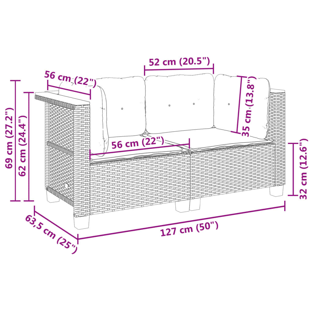 Tuinhoekbanken met kussens 2 st poly rattan zwart