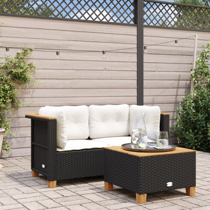 Tuinhoekbanken met kussens 2 st poly rattan zwart