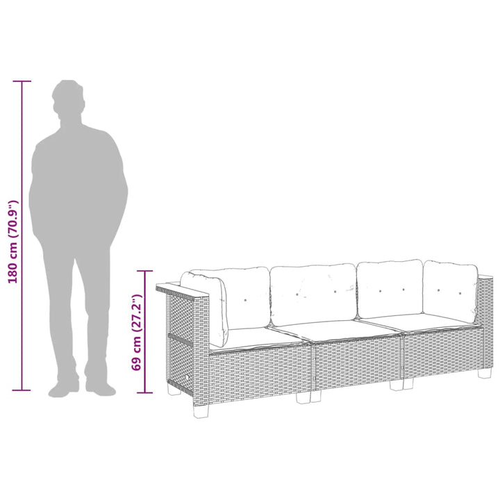 Tuinbank 3-zits met kussens poly rattan zwart