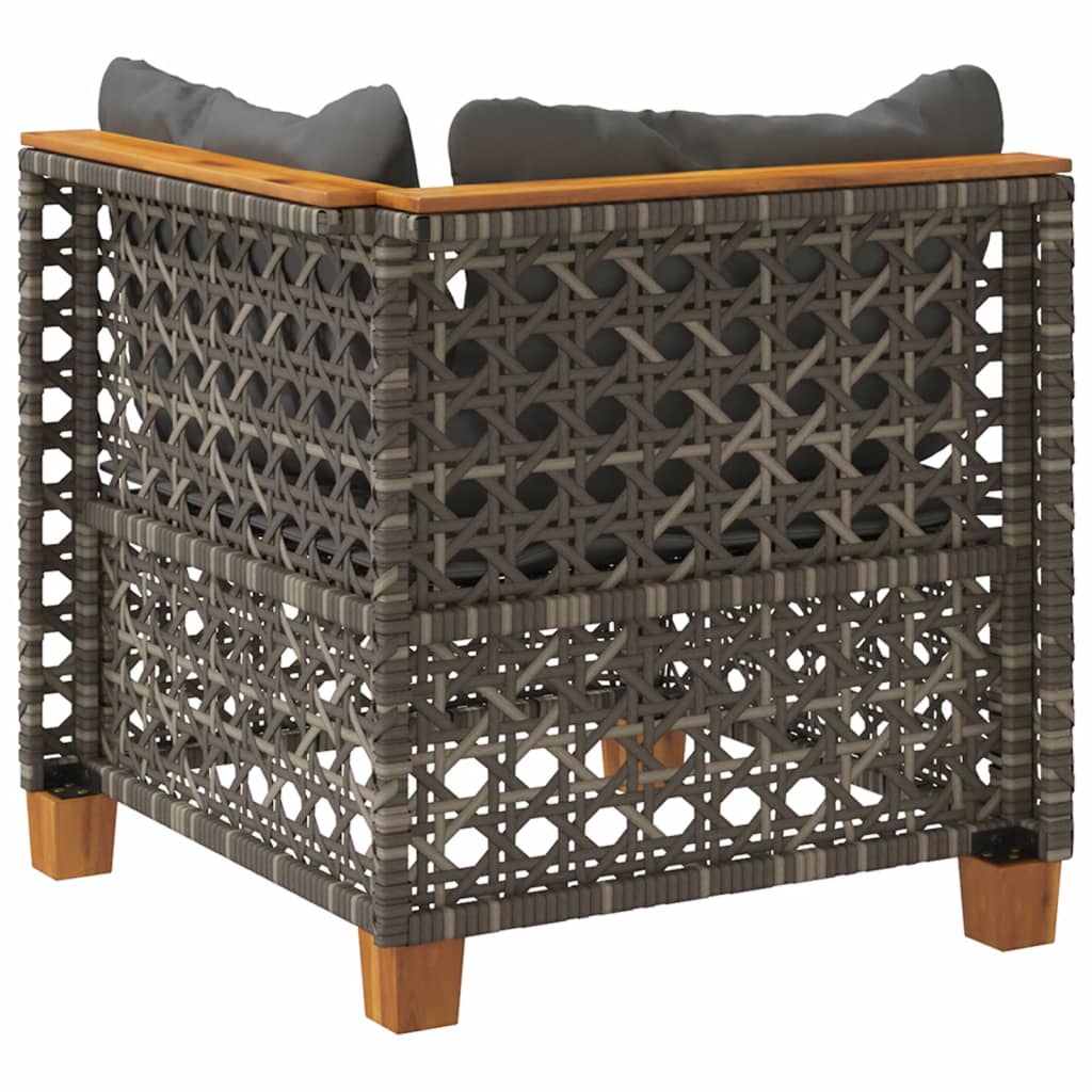 Tuinhoekbank met kussens poly rattan grijs