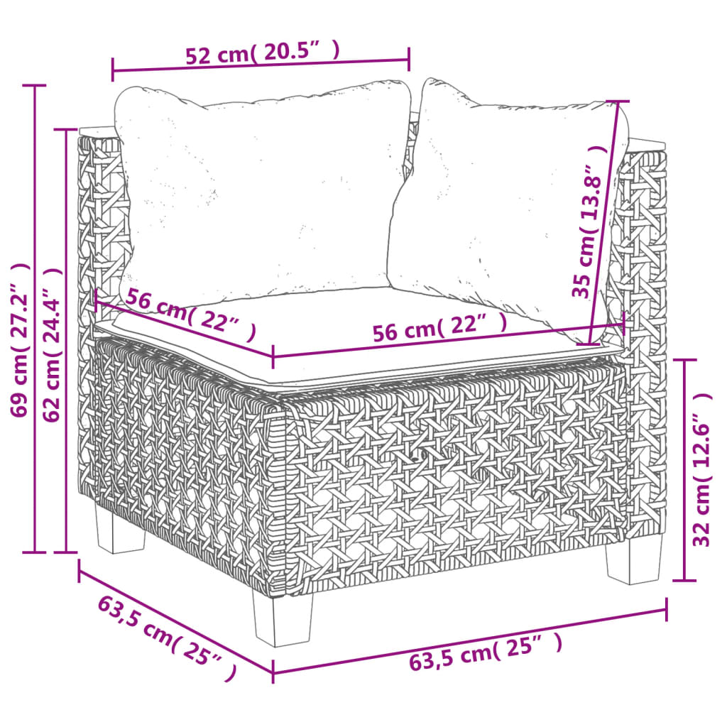 Tuinhoekbank met kussens poly rattan grijs