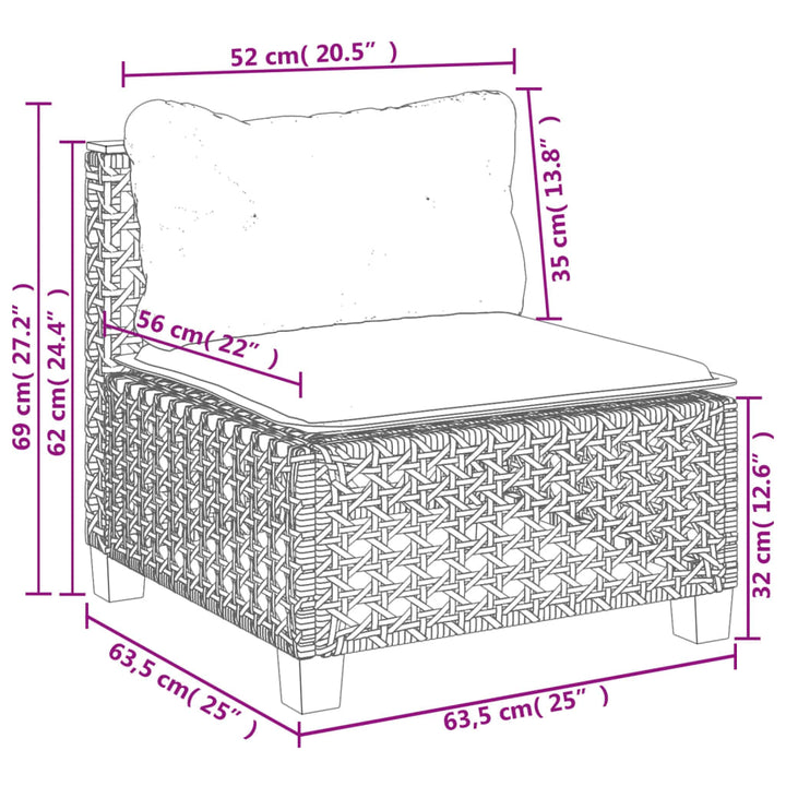 Tuinbank zonder armleuning met kussens poly rattan grijs