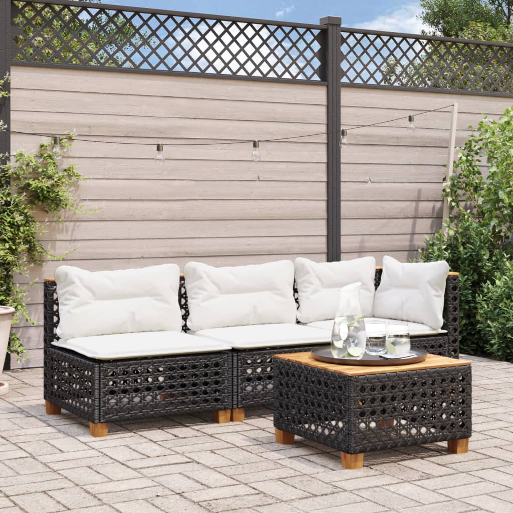 Tuintafel 55x55x36 cm poly rattan en acaciahout zwart