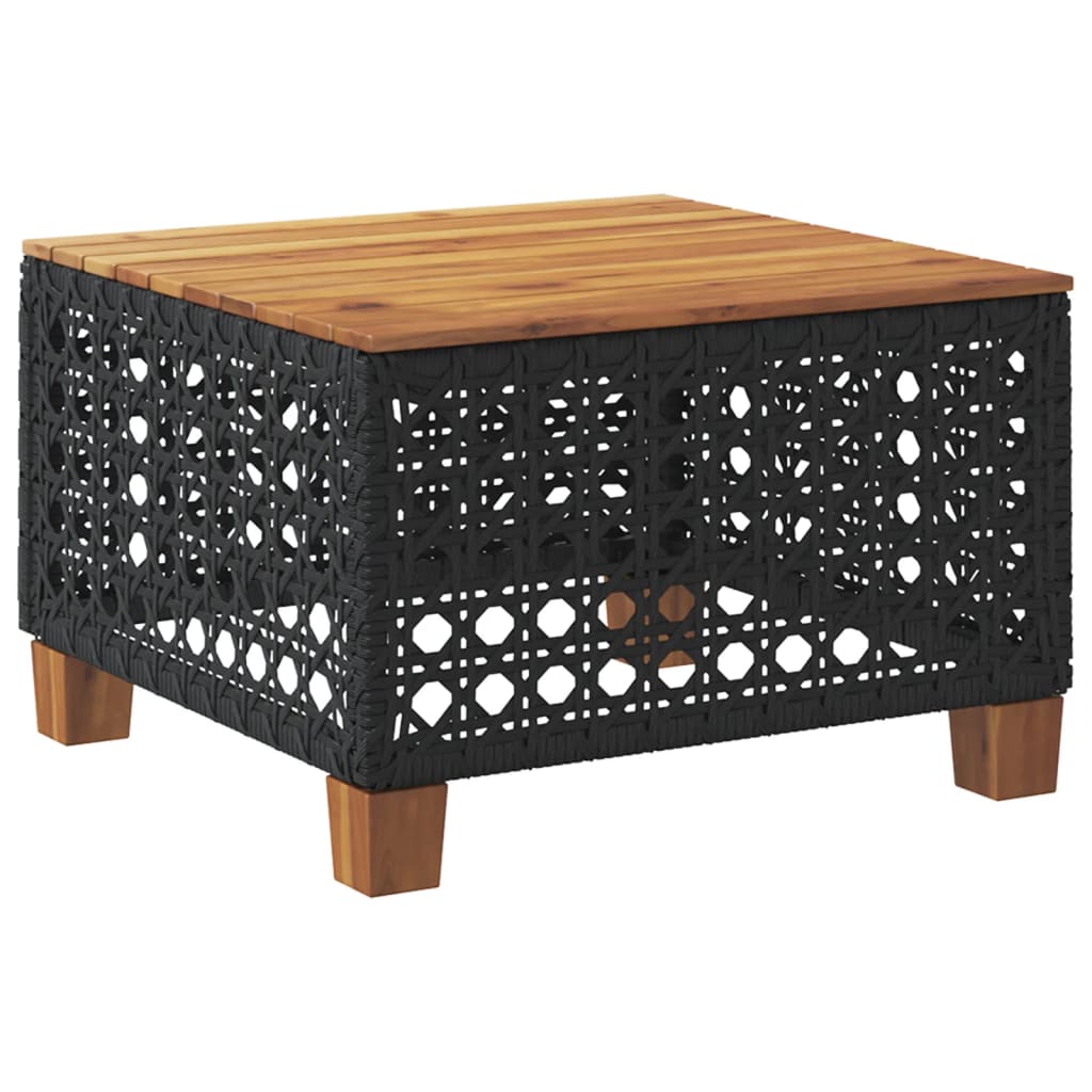 Tuintafel 55x55x36 cm poly rattan en acaciahout zwart