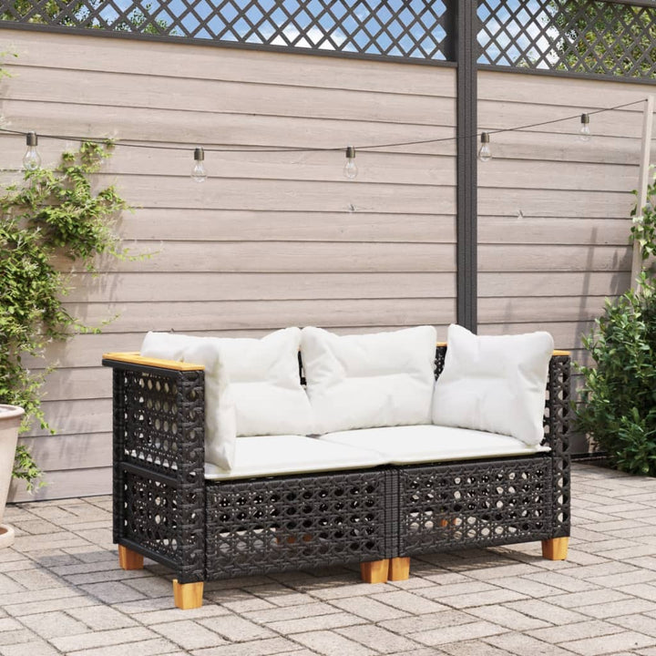 Tuinhoekbanken met kussens 2 st poly rattan zwart