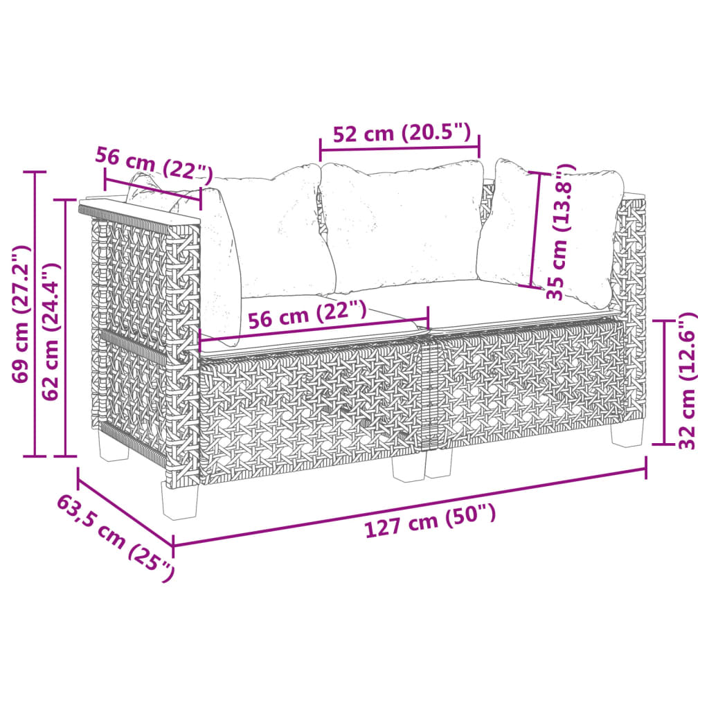 Tuinhoekbanken met kussens 2 st poly rattan zwart