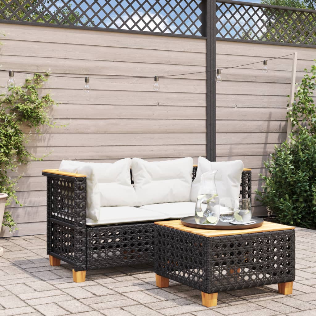 Tuinhoekbanken met kussens 2 st poly rattan zwart