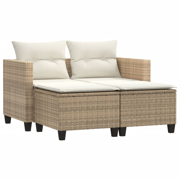 Tuinbank 2-zits met voetenbanken poly rattan beige