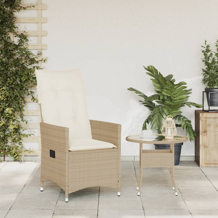 Tuinstoel verstelbaar met kussens poly rattan beige