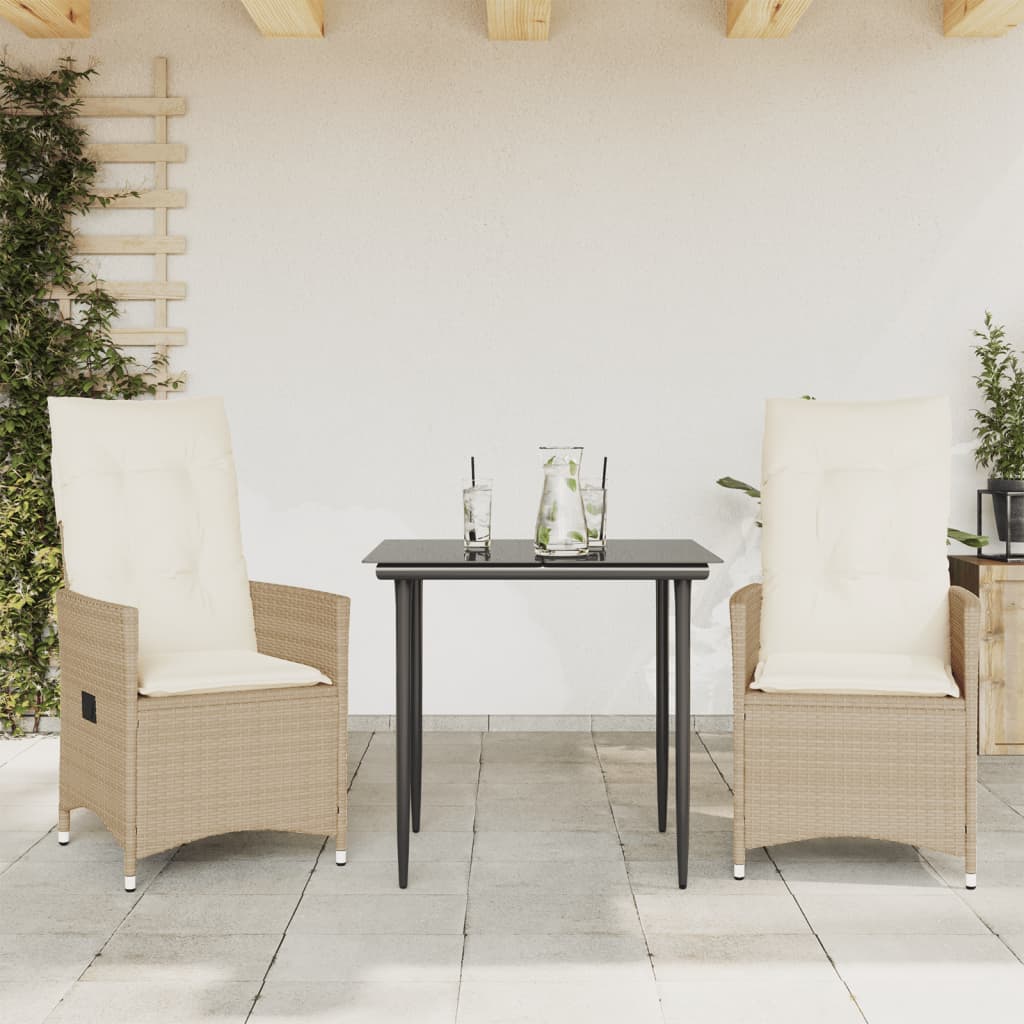 Tuinstoelen 2 st verstelbaar met kussens poly rattan beige