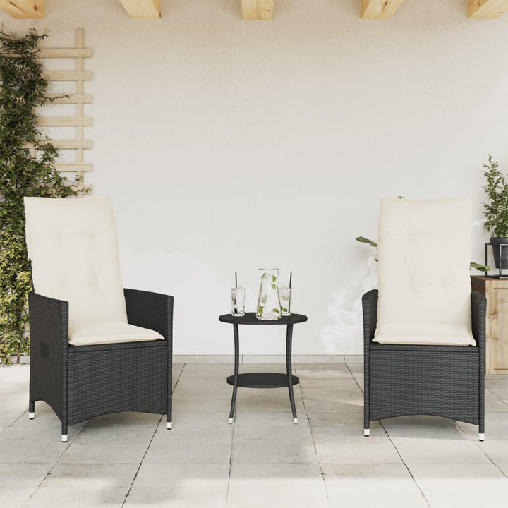 3-delige Bistroset met kussens poly rattan zwart