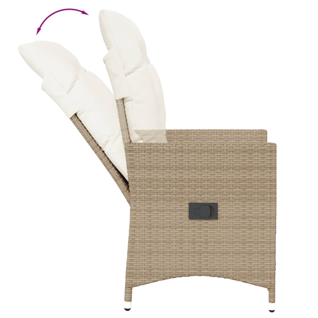 3-delige Bistroset met kussens poly rattan beige