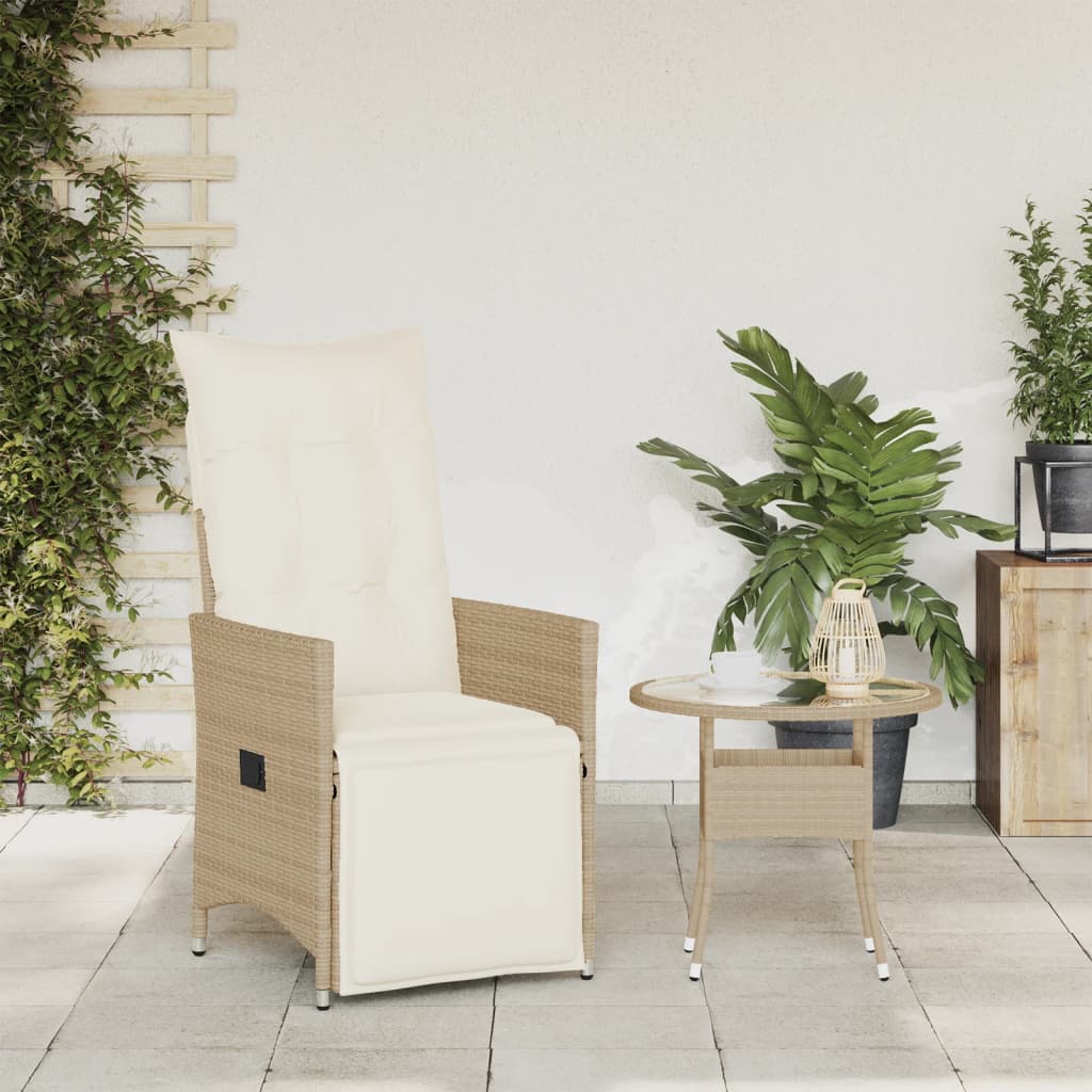 Tuinstoel verstelbaar met kussens poly rattan beige