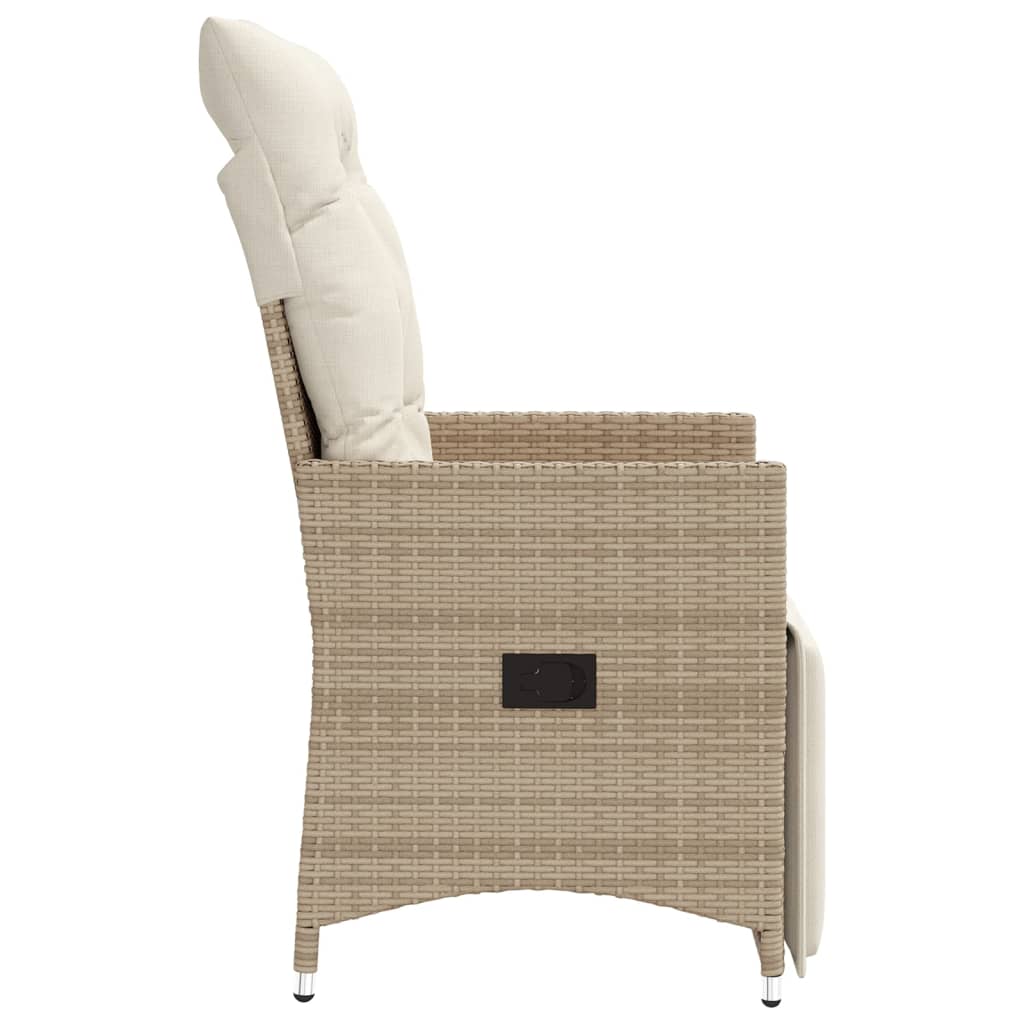 Tuinstoel verstelbaar met kussens poly rattan beige