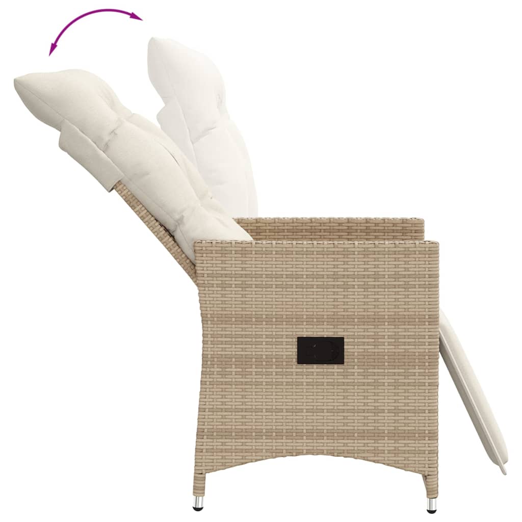 Tuinstoel verstelbaar met kussens poly rattan beige