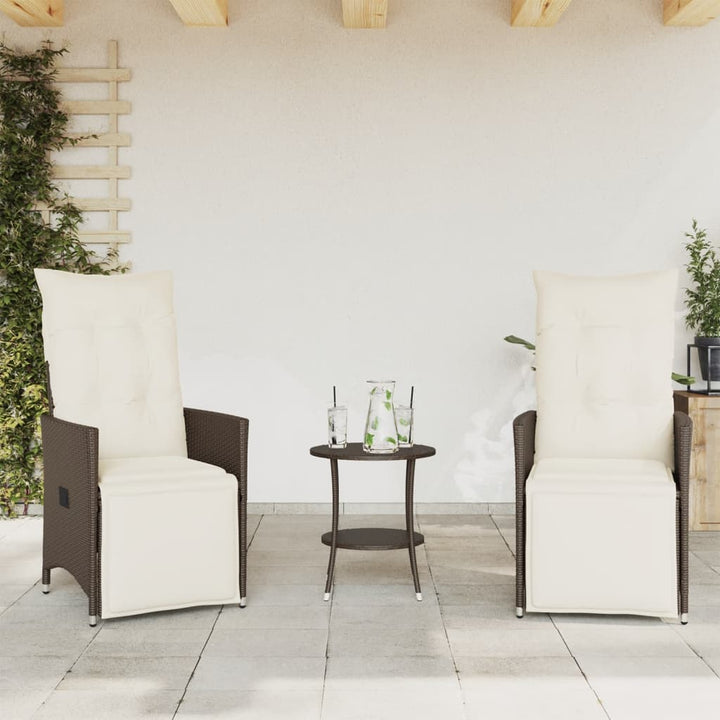 3-delige Bistroset met kussens poly rattan bruin