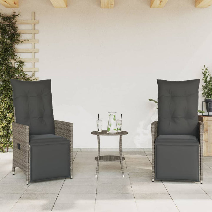 3-delige Bistroset met kussens poly rattan grijs