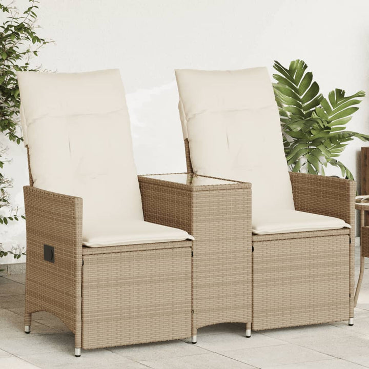 Tuinbank 2-zits verstelbaar met tafel poly rattan beige