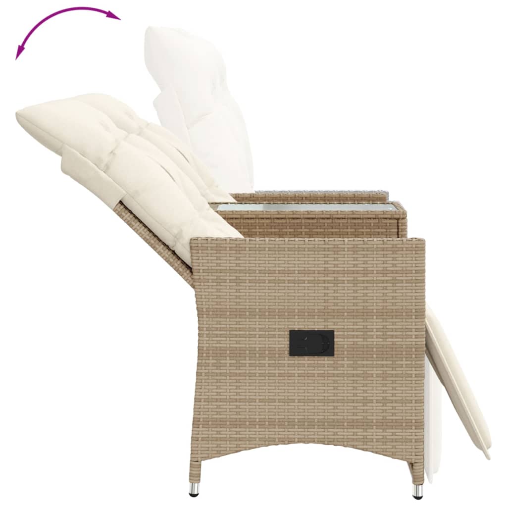 Tuinbank 2-zits verstelbaar met tafel poly rattan beige