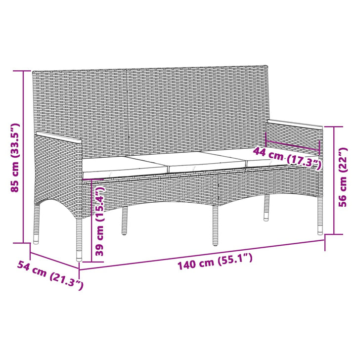 Tuinbank 3-zits met kussens poly rattan zwart