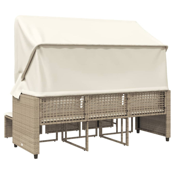 Tuinbank 3-zits met luifel en voetenbanken poly rattan beige